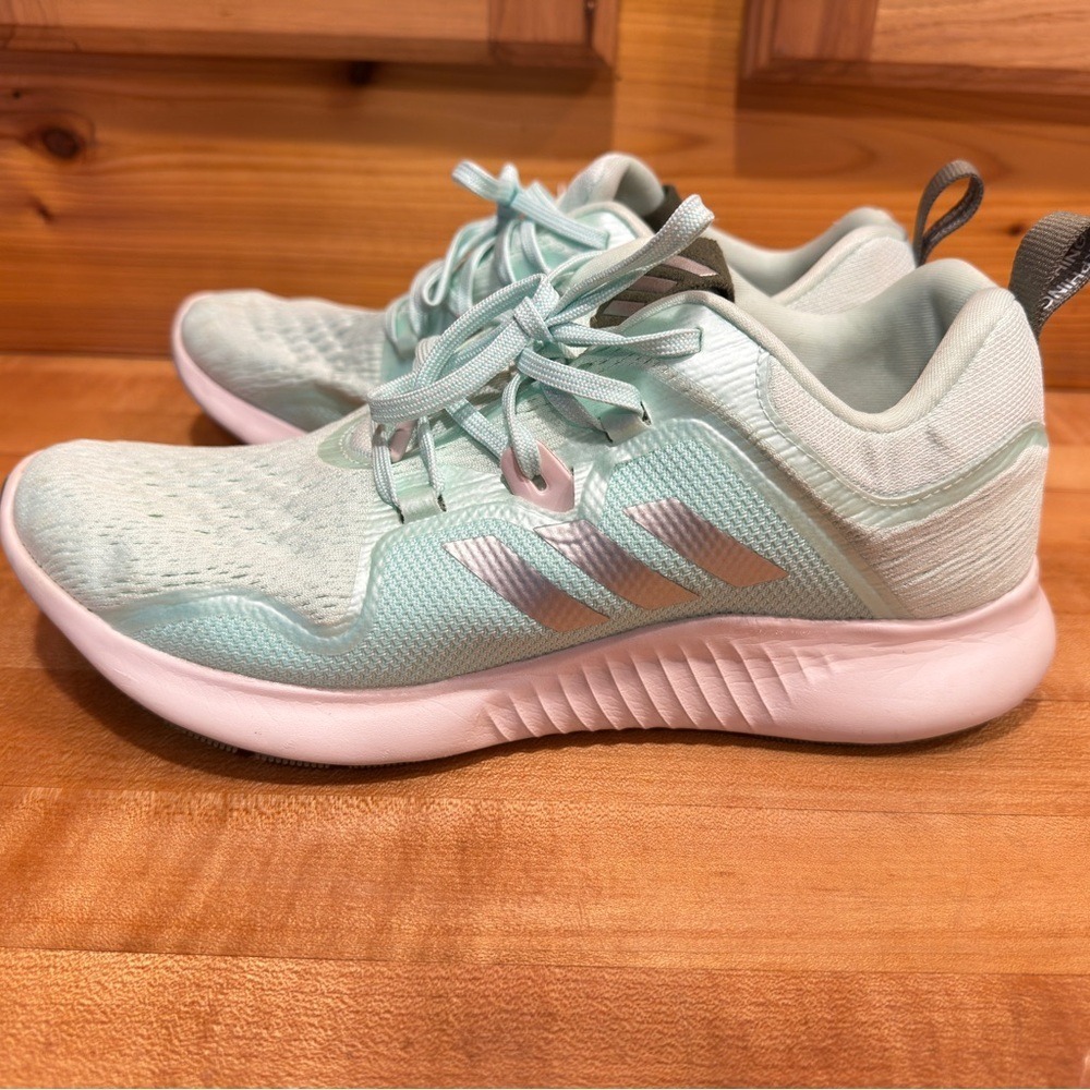 Adidas Edgebounce running shoes in the Ice Mint/Silver Metallic colorway.